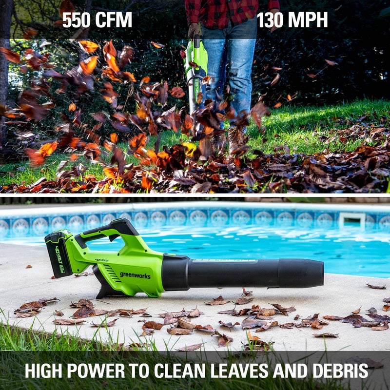 Greenworks 40V (130 MPH / 550 CFM / 75+ Compatible Tools) Cordless Brushless Axial Leaf Blower, Tool Only - Image 4